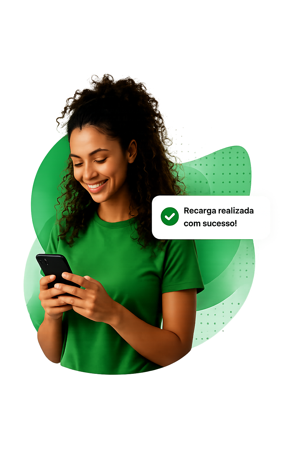 Mulher sorrindo usando celular